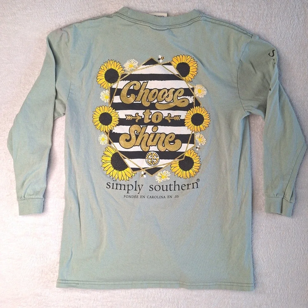 Simply Southern Kids Sage Green Long Sleeve Logo Graphic T-Shirt Cotton Tee‎